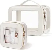 [Oaque] Clear Cosmetic Bag Set for Women Makeup Bag with Handle, TSA Travel Toiletry Bag Transparent Cosmetic Case Portable Make Up Organizer Bag for Essentials, White, Mini+Small, Mini+small