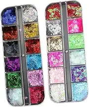 BIUDECO 2 Boxes Manicure Sticker Easy to Use Butterfly Sequins Nail Art Gems Glitter Sequins Eye Shadow Powders