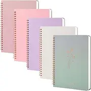 MGGAO A5 Spiral Notebook, 5 Pack Lined Journal Notebooks, with Double Pocket, Spiral Journals for Writing, 8mm College Ruled for School, Work Office
