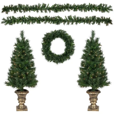 Northlight 5-Piece Pre-Lit Norwich Pine Artificial Christmas Entryway Set