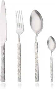Hammered Luxury 8Pcs Matte Silver Tableware 18/10 Stainless Steel Flatware Dinne