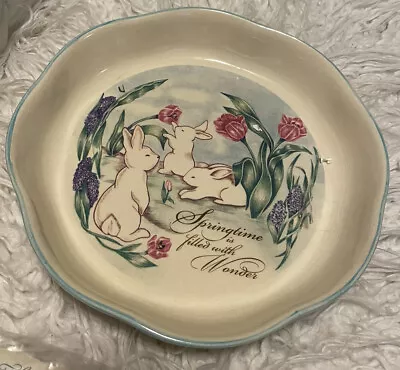 Ceramic Pie Quiche Plate Handpainted Bunnies And Springtime Russ And Berrie