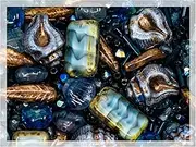 60 g Mix of Unique Czech Bohemia Glass Pressed Beads, Dark Blue, Table Cut, Matte and Glossy, Faceted Fire Polish, Hand Made Set Kit BCV