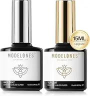 [Modelones] Gel Base Top Coat Set, 2Pcs 15ml Acid Free Gel Nail Polish Base and Shiny Top Coat, Nail Starter Kit No Wipe Gloss Shiny Clear Base Top Coat Gel Long Lasting for 28 Days Nail Supplies Set