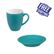 24x Coffee Mug & Saucer Aqua 400mL Bevande Tea Mugs Hot Chocolate Cups Drinks