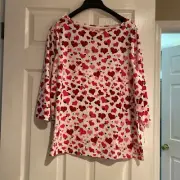 Talbots Women's Plus Bateau Neck Tee AN3 Scattered Hearts Size 1X Plus NWT
