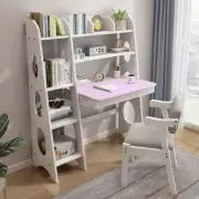 Bryla Solid Wood Study Desk with Shelves/Bookcase/Rubberwood/White and Pink c...