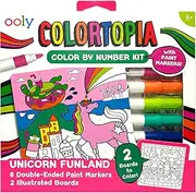 Ooly Colortopia Color by Number Paint Marker Kit - 2 Illustrated Boards, 6 Double-Ended Water-Based Paint Markers, 2 Removable Display Stands, Non-Toxic Art Kit for Kids & Teens - Unicorn Funland
