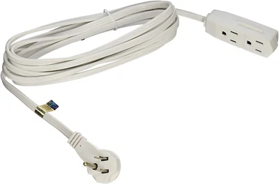 Slimline 2232 Angled Flat Plug Extension Cord, 3 Wire, 13 Foot, White