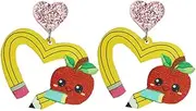 [Zhang shine] Cute Student Teacher Dangle Earrings For Women Happy First Day Of School Wooden Funny Teacher Earrings For Back To School Gift