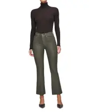 DL1961 Bridget Boot High Rise Instasculpt Coated Crop Jeans in Moss Coated