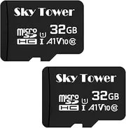 Sky Tower Ultra microSDXC microSDHC UHS-I Memory Card with Adapter [New Version] Flash Memory Card - Up to 100MB/s, U1, Class10, V10, A1, High Speed TF Card (32GB Micro SD Card 2 Pack)