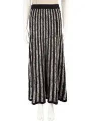 Black Stripe Pattern Midi Skirt