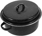 ibasenice Enamel Roasting Pan with Double Handles Kitchen Barbecue Cooking Pot for Family Gatherings Camping Daily Baking Durable Heat Uniform Design