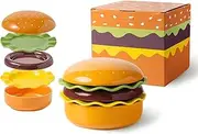 ROROUP Ceramic Hamburger Plates and Bowls Sets, 5-Piece Burger Shape Bowl and Plate, Novelty Stackable Burger Dinnerware Set for Afternoon Tea, Desserts, Biscuits, Steaks, Fun and Cute