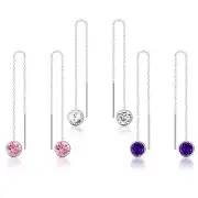 925 Sterling Silver 6MM CZ Zirconia Thread Through Earrings Threader Women Girl