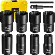 Bolt Extractor Set, 10 Piece Lug Nut Remover Socket Tool, 1/2" Drive Impact W...