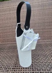 Wine Carrier White Silver Sparkle Rhinestones Faux Leather With 4 coasters NWT's