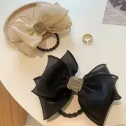 Temperament Rhinestone mesh bow hair tie delicate head rope 2pack(white &black)