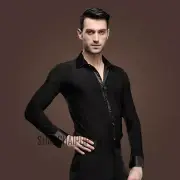 Mens Black Dance Shirt Modern Salsa Samba Latin Tango Dancewear Floral Practice