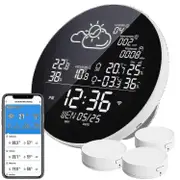 Indoor Outdoor Wifi Weather Station with Wireless Thermometer and 3 Outdoor Sensors - LCD Display