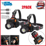 2PCS Headlamp USB Rechargeable LED Head Light Adjustable Angle Flashlight New