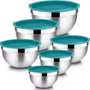 Set of 6 Mixing Bowls with Lid Stainless Steel Metal Nesting Bowls for Cooking