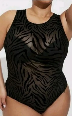 Torrid Bodysuit NEW Mesh Flocked Zebra Pattern Black/Sexy Size 2XL $60 Retail