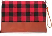[Auony] Buffalo Plaid Wristlet Wallet Clutch Bag Phone Purse Handbag with Leather Wrist Strap