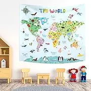 BASHOM TP-001 Animal World Tapestry Poster for Kids Educational learning Wall Hanging for Bedroom Living Room Nursery Dorm Home Decor 60''x50''(150x130cm)