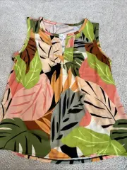 NWT - Ann Taylor LOFT Blouse Women Large Rayon Sleeveless Top Tropical Leaves
