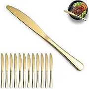 ReaNea Gold Dinner Knives Set of 12 Pieces, Stainless Steel Titanium Gold Plating Butter Knife, Table Knives for Home, Restaurant, Hotel, Wedding, Events