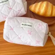 Bow Fabric Pencil Case Pouch - Pink Bows Print - Pale Pink - One Size