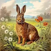 Fabric Panel 8"x8" Hare Rabbit 100% Cotton Quilting Sewing Square M923