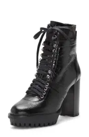 Vince Camuto Ermania Black Lace Up Combat Block Platform High Heel Platform Boot