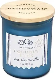 [Paddywax] Scented Candles Artisan Sea Glass Inspired Coastal Collection Jar Candle with Lid, 7-Ounce, Coconut Husk