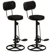 Bar Stools 2 pcs Black Real Goat Leather vidaXL