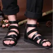 Mens Gladiator Leather Open Toe High Top Sandal Boots Hollow Roman Summer Shoes