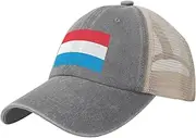 [Generic] Flag of Luxembourg Cowboy Mesh Baseball Cap for Luxembourgian Man Woman Outdoor Adjustable Denim Hat