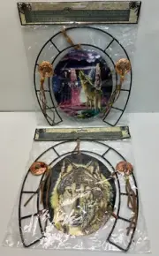 2 dream catchers new in package wolf face and wolf howling