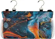 Amooorous Bedside Essentails Pocket Bedside Hanging Storage Bag for Home, College, Dorm, Bunk/Hospital Bed, Crib Bed Rails Red and Blue Marble Texture