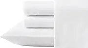 [Laura Ashley] Home - Queen Sheet Set, Cotton Percale Bedding Set, Crisp & Cool Home Decor (Solid White, Queen)