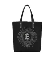 Balmain Varsity monogrammed canvas and leather tote bag One size Black
