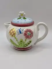 Cook’s Club Flower Butterfly White Quilted Collectible Teapot Flower Lid 3.75”