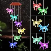 UXORSN Dog Solar Wind Chimes for Outside Colors Changing Lights Outdoor Waterproof Multicolor Wind Chime Remembrance Gifts for Mom Grandma Mobile Hanging Windchimes for Garden Party Yard Window Decor