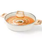 CAROTE Non Stick Kadai with Lid, Granite, Glass, Ceramic -Deep Frying Wok-White