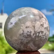 209G Natural Sakura Flower Agate QUARTZ Sphere Crystal Ball Healing