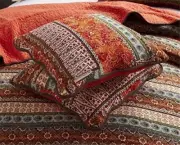 NEW! ~ COZY BROWN BLUE RED ORANGE WHITE SOUTHWEST WESTERN SOFT BOHO QUILT SET