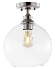 JONATHAN Y Marla 9.75in Iron/Seeded Glass LED Semi Flush Mount