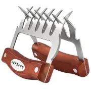 Meat Handler Shredder Claws Set Of 2 - Wood Stainless Steel BBQ Pulled Pork P...